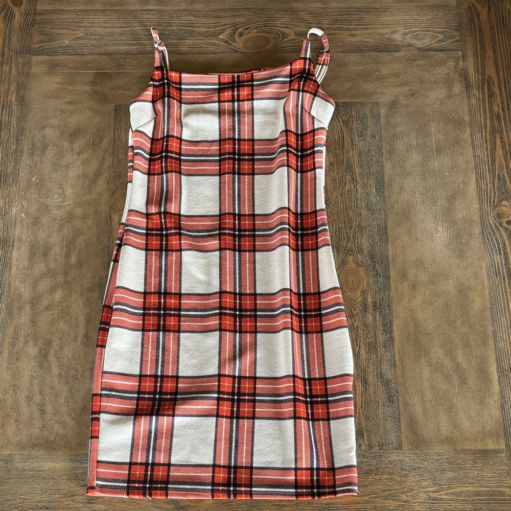 Almost Famous Red and White Plaid Mini Dress